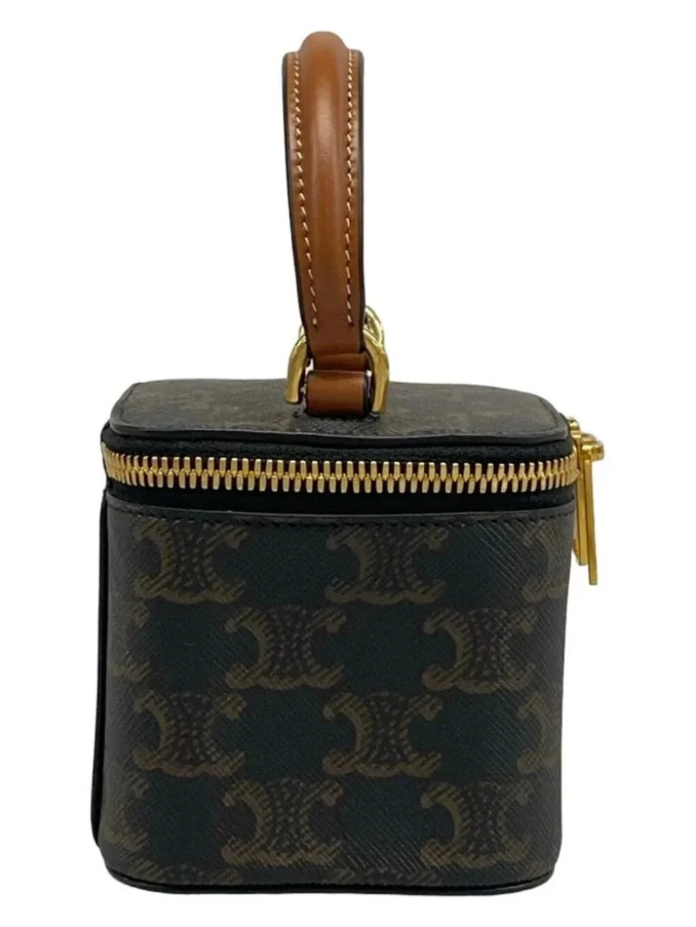 CELINE Triumph Mini Vanity Case 10J762CZ1.04LU Black Dark Brown PVC Leather